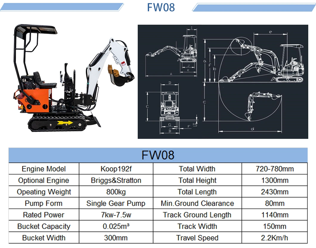 China 1.3 Ton Mini Bagger Hydraulic Small Digger Crawler Mini Excavator